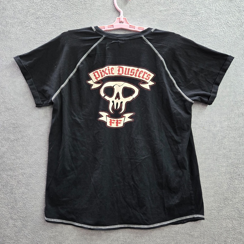 Disney Pixie Dusters Women Top XL Black Shirt Her Universe‎ Logo Graphic V Neck